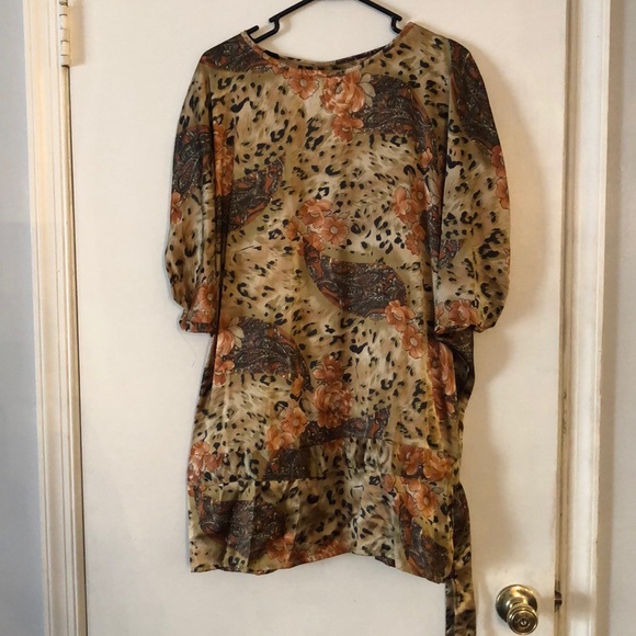 Satin Silk Floral Paisley Cheetah Print Top - Picture 2 of 2